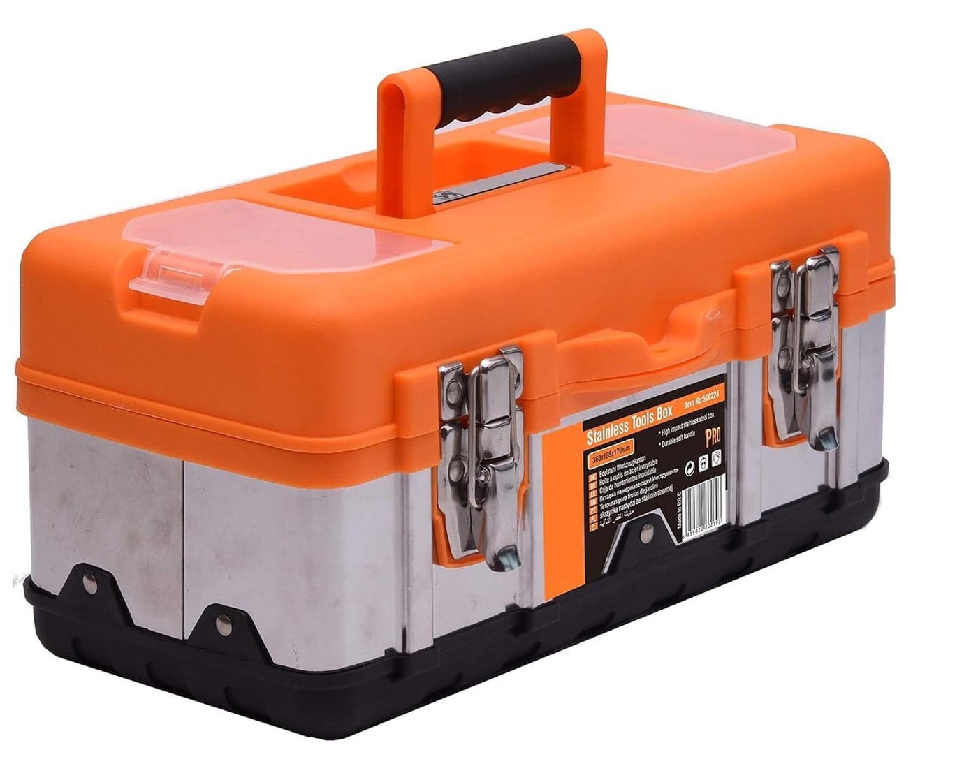 HELLARO Tool Stainless Steel Tool Box Small Metal Organizer Box with Removable Storage Tray Ergo Handle Secure Steel Latch Quick Access Lid Compartments 17 inch