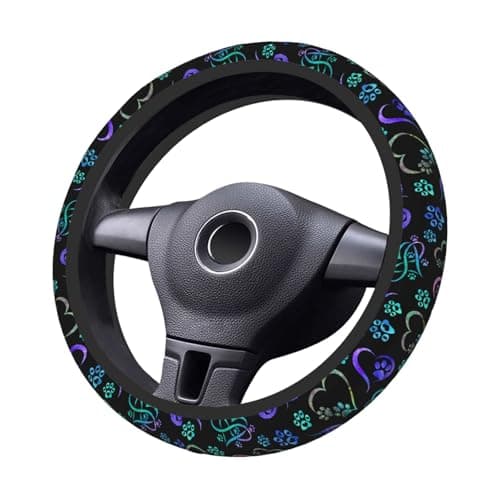 Paw Print Heart Print Steering Wheel Cover AntiSlipSweat Absorption Universal 15 inch Steering Wheel Covers Cute car Accessories for Men Women