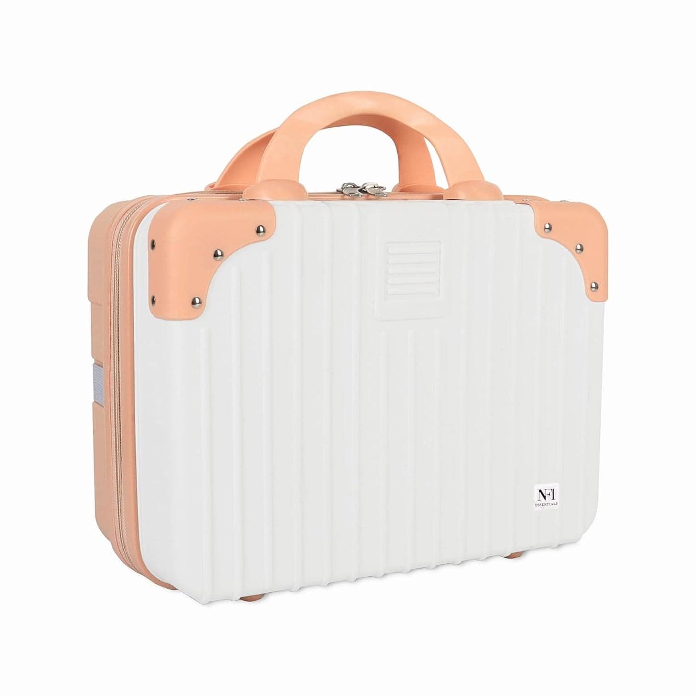 NFI essentials Hard Shell Vanity Cases for Women Travel Portable Carrying Cosmetic Case Suitcase Organizer Makeup Storage Box for Girls Toiletries Bag Pink White