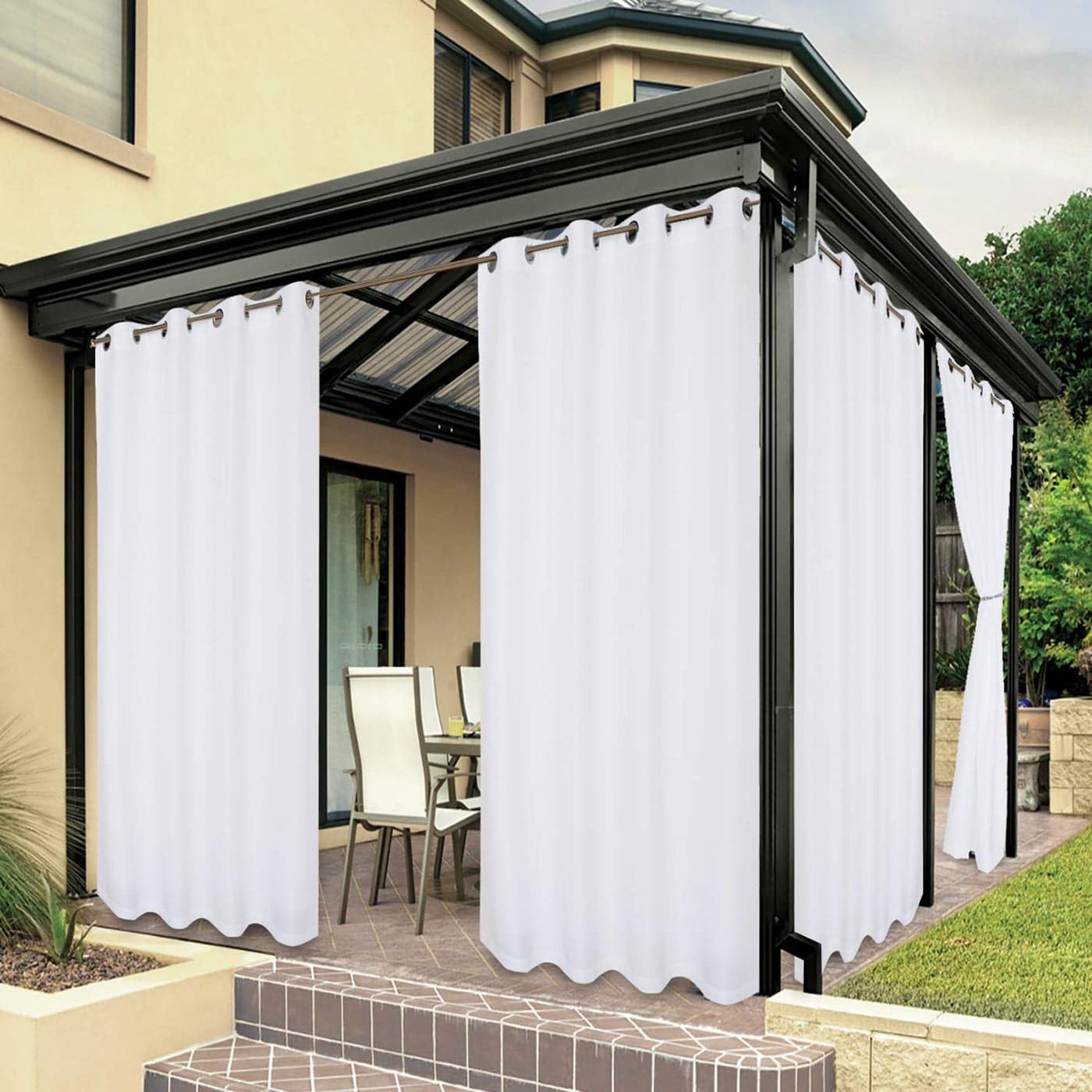 BONZER Outdoor Curtains for Patio Waterproof Premium Thick Privacy Weatherproof Grommet Outside Curtains for Porch Gazebo Deck 1 Panel 54W x 84L inch White