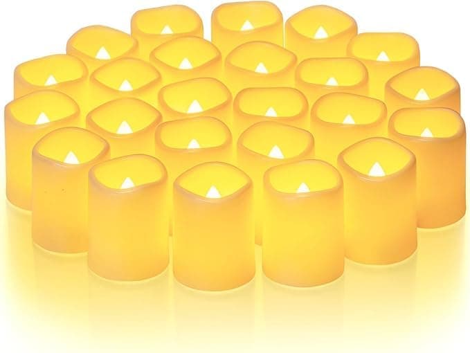 SHB 24Pack Flickering Flameless Votive Candles 200 Hour BatteryOperated LED Tealights with Warm White Light Perfect for Wedding Decor Outdoor Events