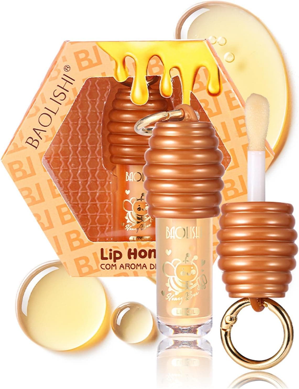 Honey Lip Oil Korean Lip Glow Oil Balm With Key Chain Long Lasting Nourishing Plump Lip Gloss Butter for Women Girls