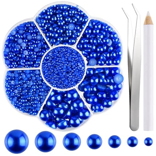 NACHLYNN 6480 Pcs Flat Back Pearl 7 Sizes Half Round Beads Blue for Crafts Embellishment Shoes Clothes Bags DIY Making