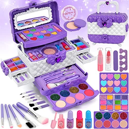 Kids Makeup Kit for Girl Gifts 54PCS Teensymic Toys Washable Little Girls Princess Make Up Toys for 4 5 6 7 8 9 Year Old Girl Birthday Gift Purple