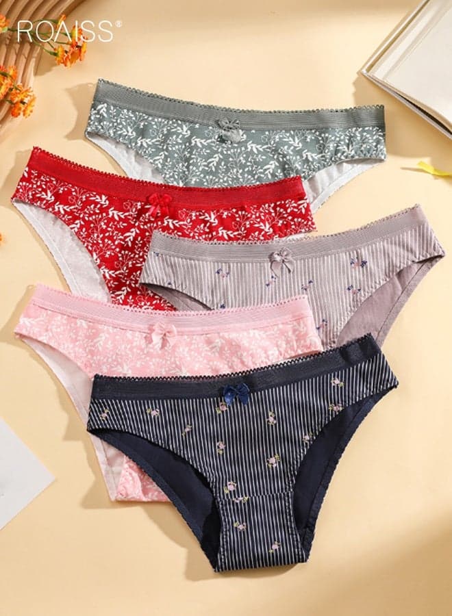 Women's Cotton Bikini Panties Printed Naked Feel Comfortable Quick Dry Smooth Multipack