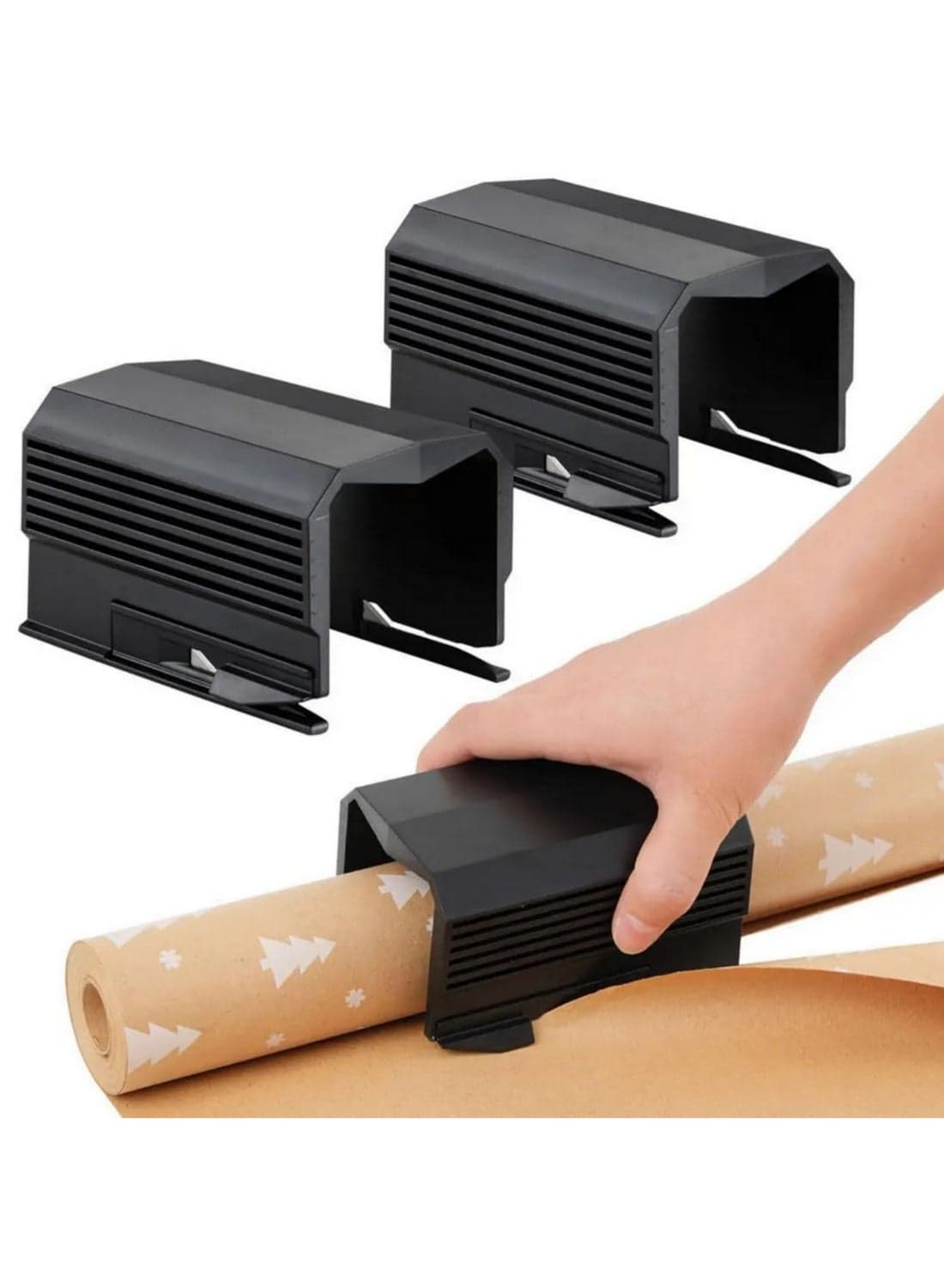 2PC Dual Blade Wrapping Paper Cutter Set Slip Resistant Roll Cutter Tool for Christmas Birthday Holiday Gift Wrapping Crafting Black