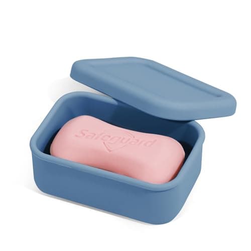 Leak Proof Silicone Travel Soap Case with Draining Layer, Travel Size Toiletry, Portable Soap Container for One Regular Bar Soap Perfectly, Shatter-Proof Soap Holder for Bathroom, Gym (Dark Blue)