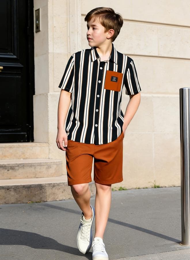 Teen Boys Striped Shirt And Shorts Set