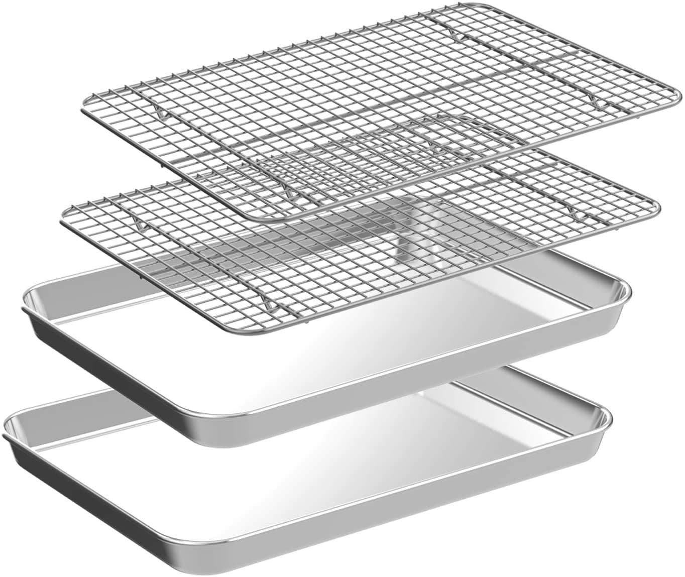 Quarter Sheet Pan with Cooling Rack Set 2 Baking Sheets 2 Baking Racks CEKEE Stainless Steel Cookie Sheets for Baking and Wire Rack Rust Warp Resistant Nonstick Size 12 x 98 x 1 Inch
