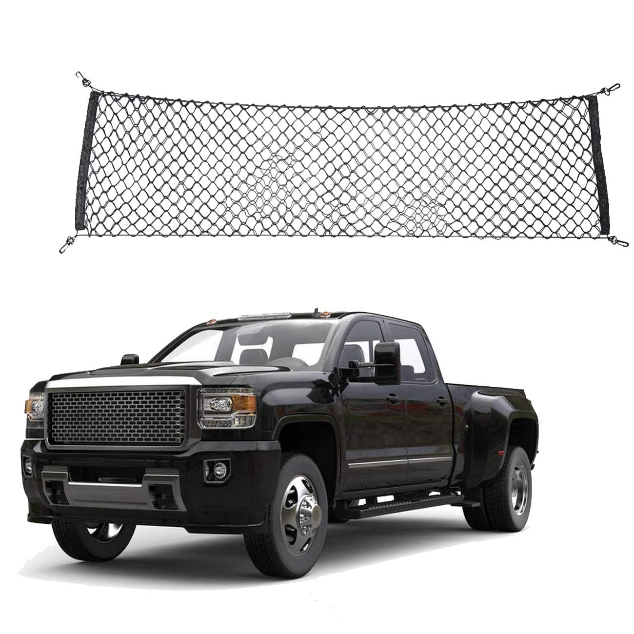 Truck Cargo Organizer Storage Nylon Universal Heavy Duty Net Fit 60 x 16 Cargo Net for Trucks from Chevy Chevrolet Ford Toyota GMC Dodge RAM Jeep with 4 Carabiner Buckles