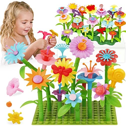 IQKidz 36 Years Old Toddler Toys Flower Garden Building Toy with Insect Pegs Educational Activity Gifts for Girls PreschoolKindergarten 153Pcs STEM Stacking Pretend Play Set