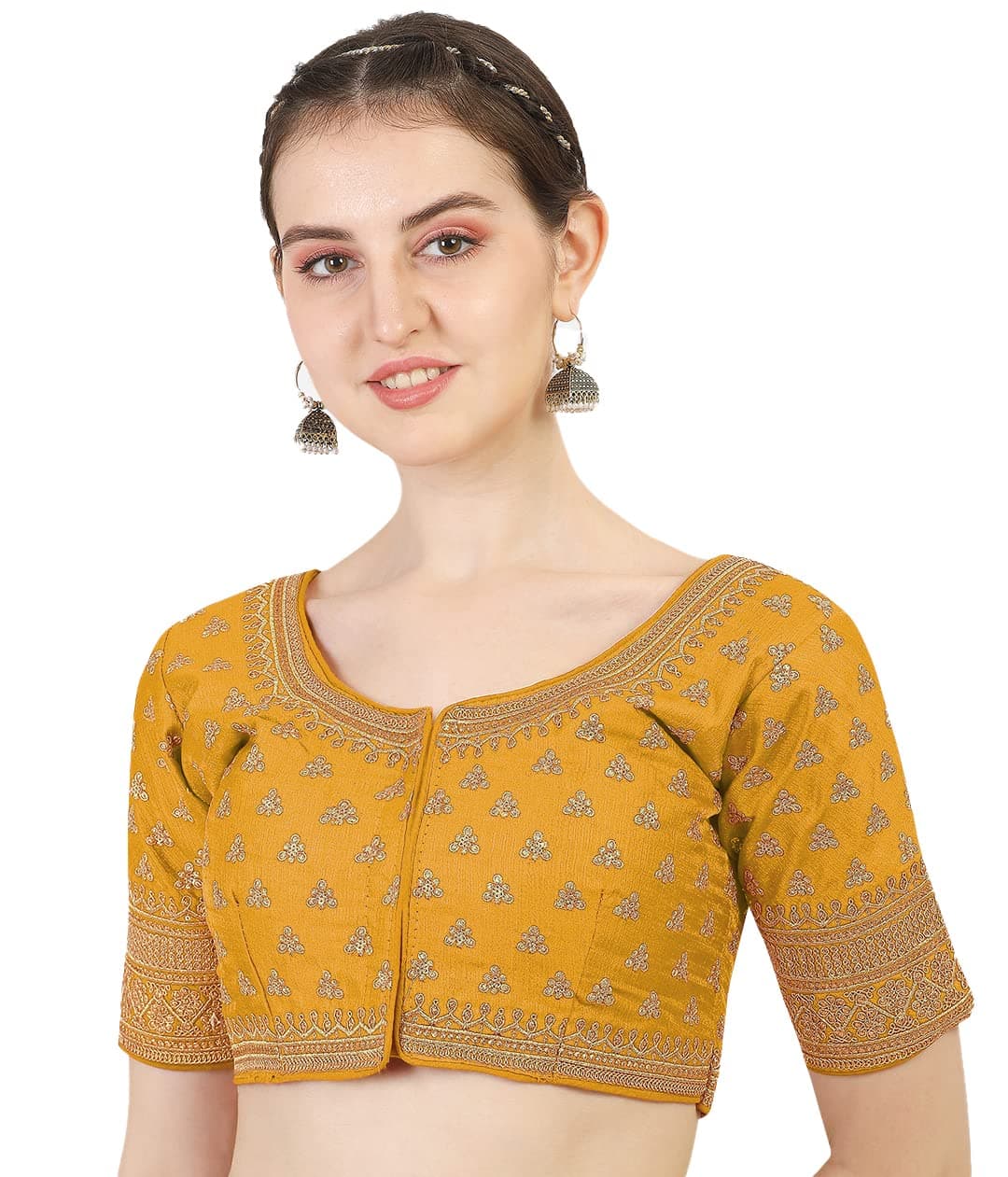 Pujia Mills Women's Silk Embroidery Sequins Work Readymade Saree Blouse