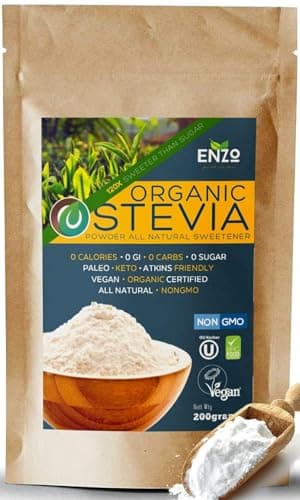 Enzo Easy Use Organic Stevia Powder 200g 705oz 1600 Servings All Natural Alternative Sweetener 12 x Sweeter than Processed Sugar with No Artificial Additives Fillers