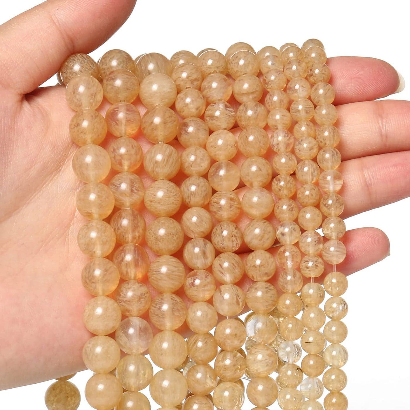 45pcs 8mm Natural Stone Beads Gold Rutilated Quartz Beads Crystal Gemstone for Jewelry Making DIY Bracelet Necklace