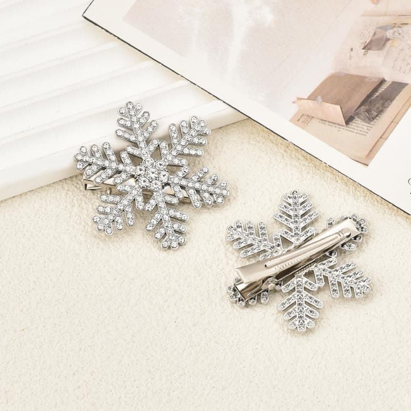 Snowflake Hair Clips Rhinestone Duckbill Hair Pins for Women Girls Silver Crystal Hair Barrettes Bridal Head Piece for Bride Wedding Hair Pins for Bridesmaid Flower Girls 2pcs