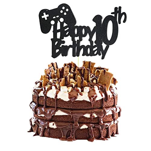 Festiko®Video Game Cake Topper, Glittery Happy 10th Birthday Video Gaming Cake Toppers for 10 Year Old Boy and Kids Video Game Themed Birthday Decorations Game Fans Party Favors