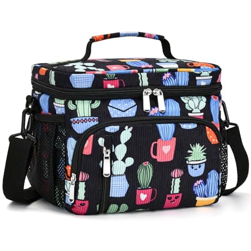 MIAOJIE Insulated Lunch Bag for Men & Women, 9L Leakproof Lunch Box Soft Cooler Tote with 5 Pockets, 600D Oxford, EVA Lining, Adjustable Strap for Work, Picnic, Beach&Travel-Corduroy Cactus