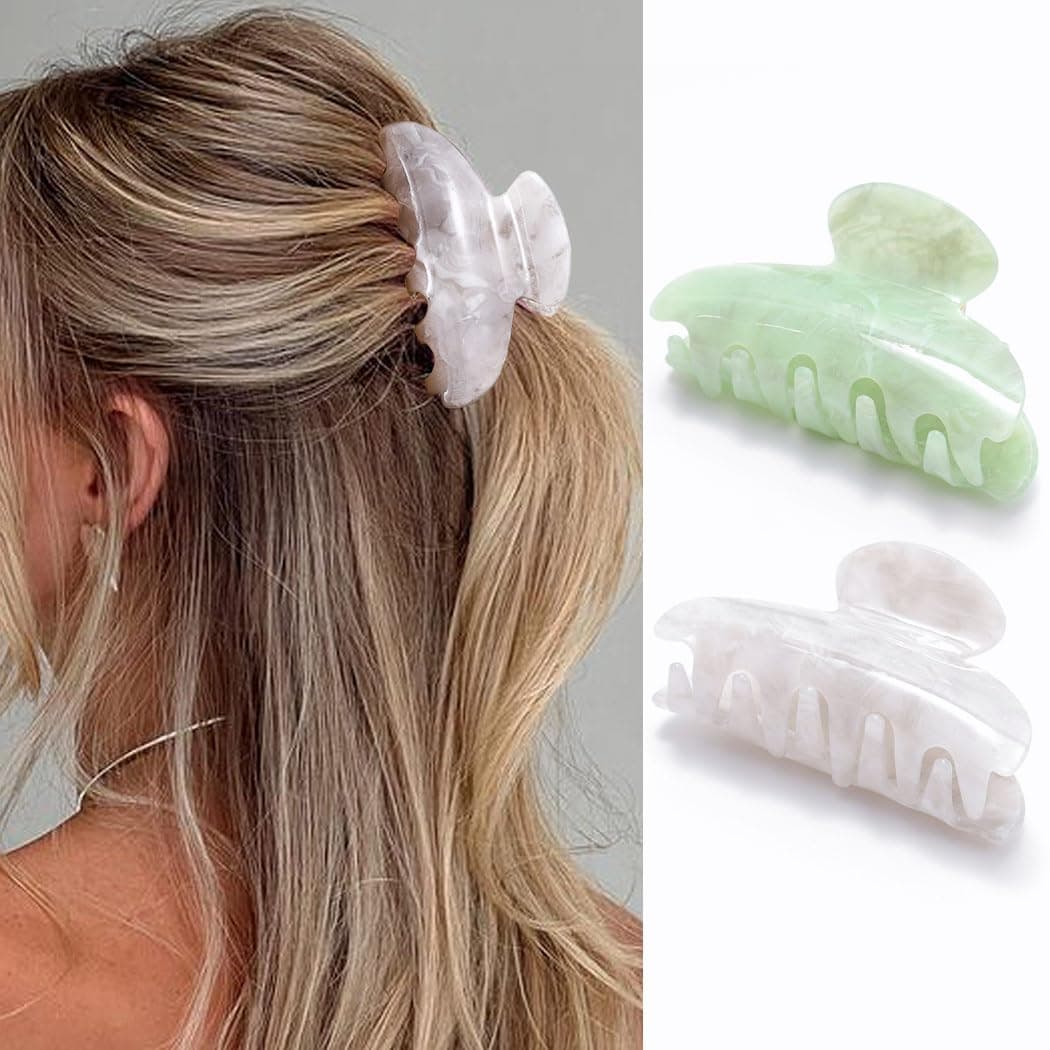 CAKURE Hair Clip Claws White Acrylic Hair Claw Clamps Nonslip Meidum Hair Catch Barrettes Hair Accessories for Women and Girls Pack of 2