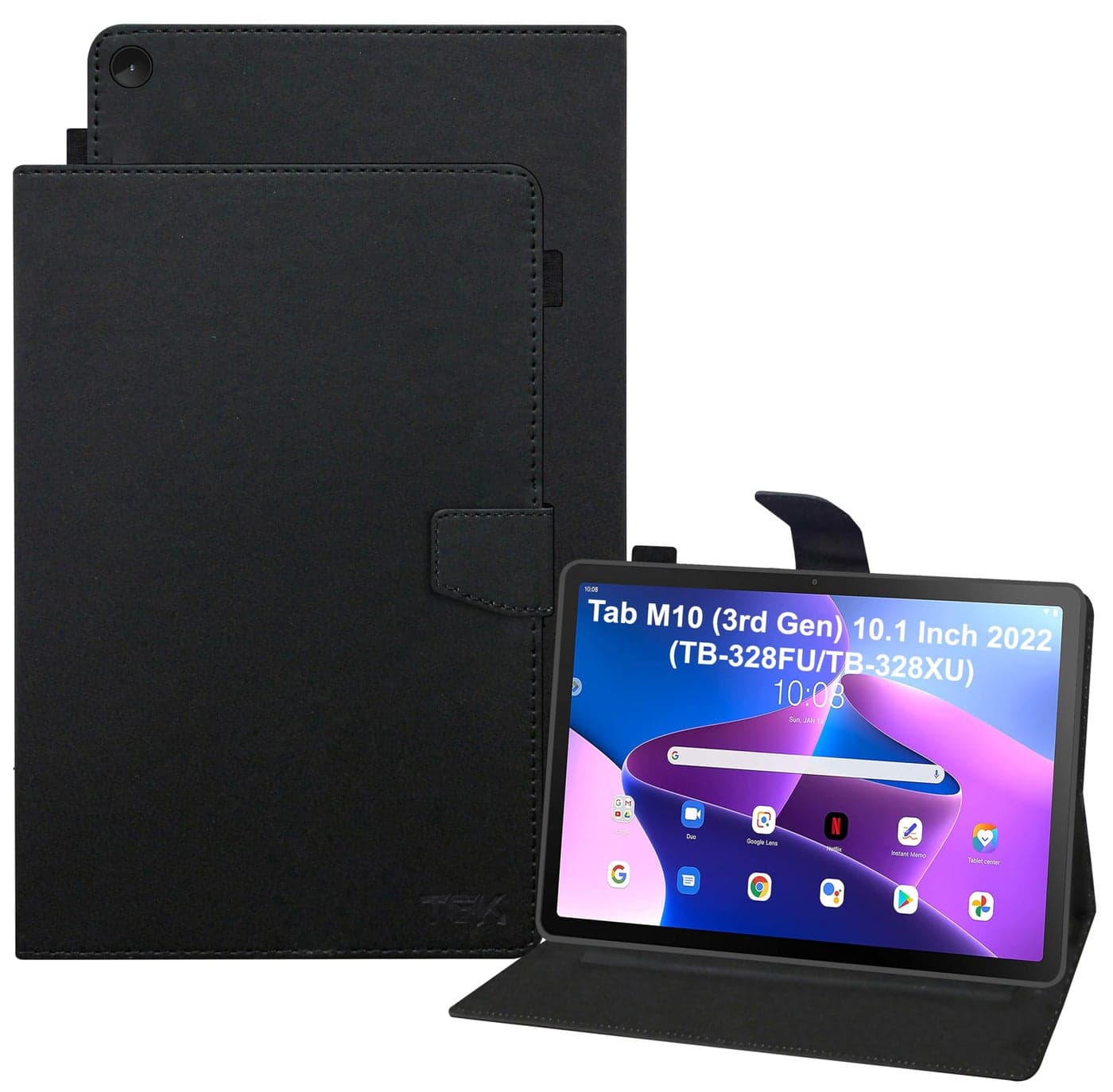 TGK Leather Flip Stand Case Cover for Lenovo Tab M10 FHD 3rd Gen 10.1 inch TB328FU TB328XU with Pencil Holder, Black