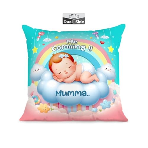 Brizberry® Premium Throw Pillow Cushion, mom to be Gifts, Pregnant Woman Wife Sister, Coming Soon Mumma, Pregnancy Gift for Baby Shower, with Premium Filler Cushion (16 inch x 16 inch) (Design 8)