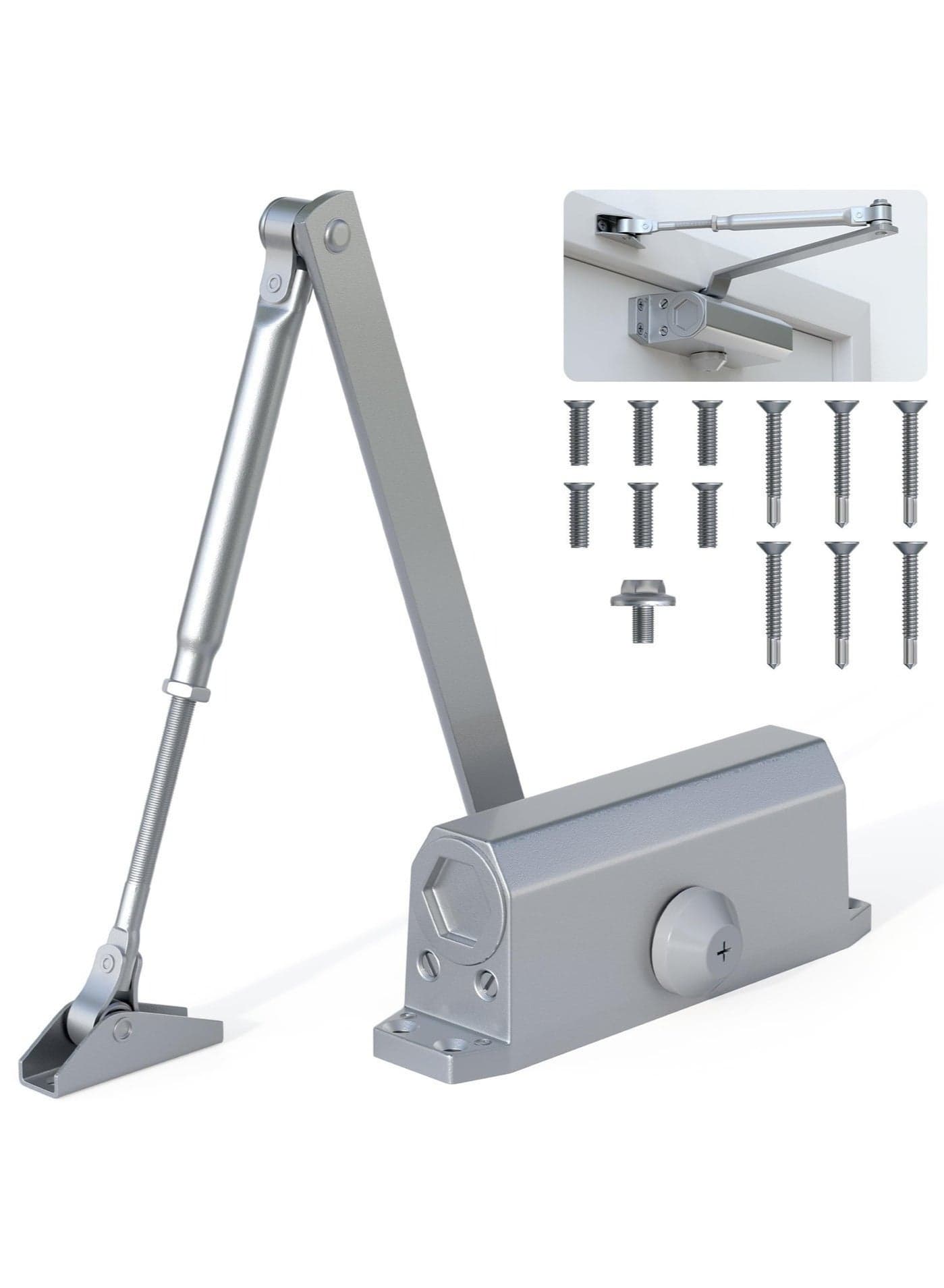 Automatic Door Closer Used for 65kg Door for Residential and Commercial, No Slam, Hydraulic Adjustable Door Closure for Home, Aluminum Alloy Body, Quiet Fireproof Slower Closer