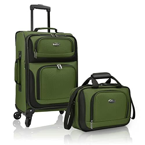 U.S. Traveler Lightweight Rolling 20" Carry On Luggage Softside Suitcase, Green, 4 Wheel