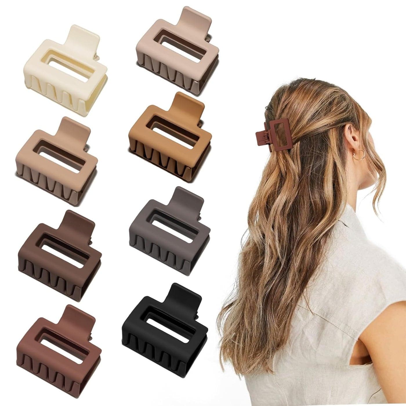 Cobinaan Medium Matte Rectangle Claw Hair Clips for Women Girls 2 x 1 x 18 inch 8pcs Warm Color Nonslip Hair Jaw Clips for ThinMedium Thick Hair