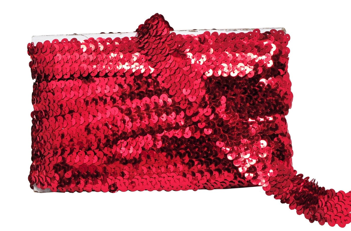 Mandala Crafts Elastic Sequin Ribbon Trim 1 Inch Red Sequin Elastic Trim for Sewing Dress Headband 10 Yards Fabric Metallic Stretch Sequins Band