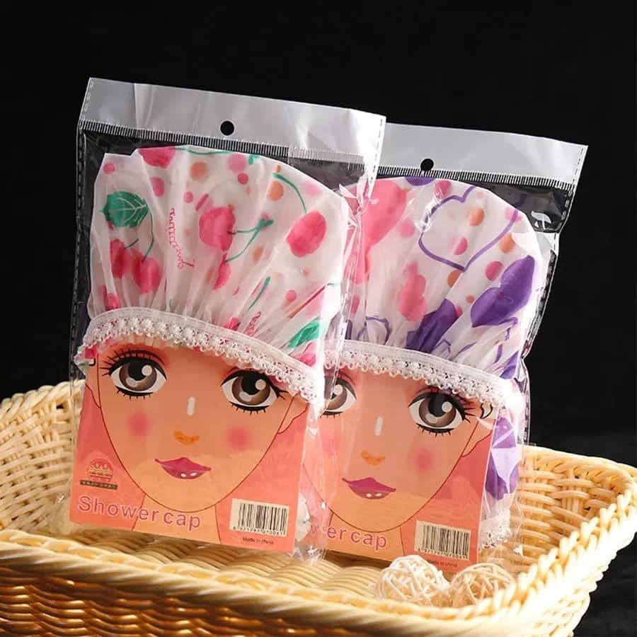 2Pcs Shower Cap for Women Reusable Waterproof Elastic Eva FreeSize Bathroom Shower Caps for Homes Spas Salons Hair Treatment Beauty Parlors Multicolor