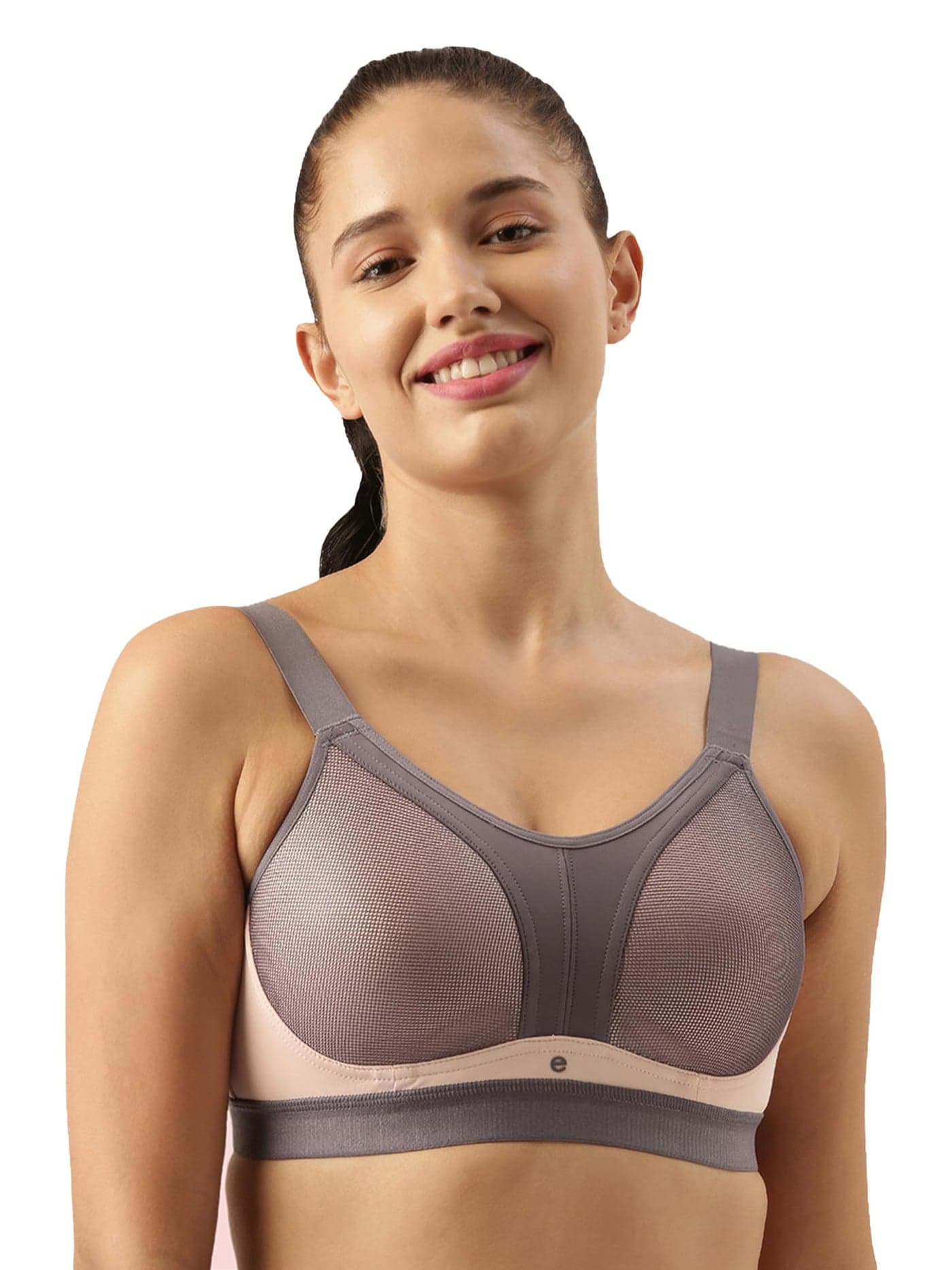 Enamor Women's Polyester Y-Panel for Bounce Control High Impact Padded Non-Wired and High Coverage Sports Bra -SB25(SB25-Pearl-M)