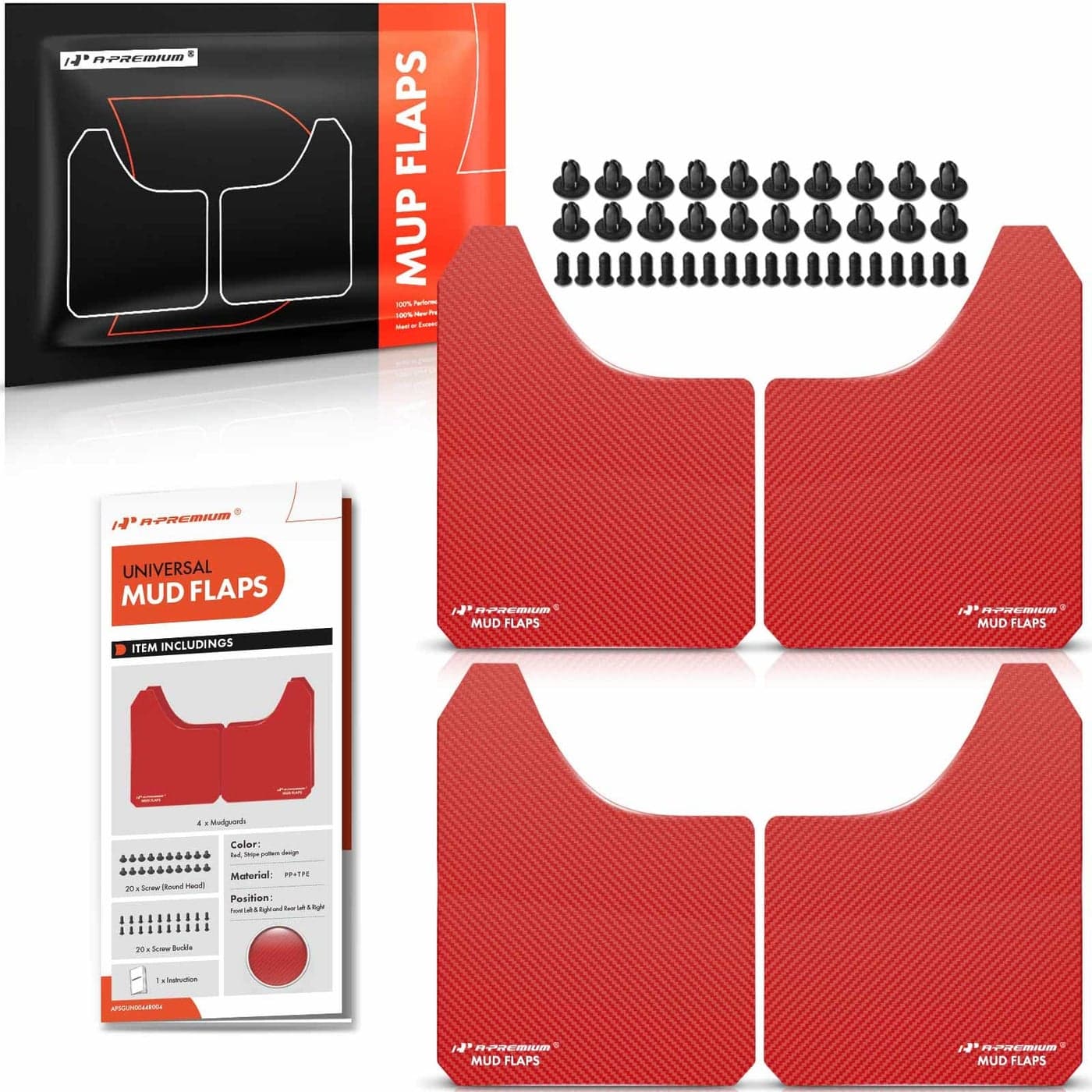 APremium 4 Pcs Red Universal Splash Guards Mud Flaps Mudflaps Mudguard Fender Flares for Car Pickup Truck SUV with Hardware Front and Rear