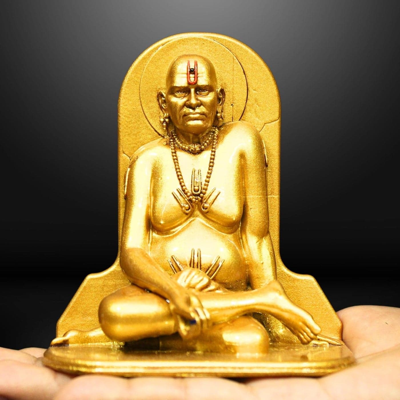 NEEANN Swami Samarth Statue 4 Inches Polystone Brass Silver Finish Murti Divine Car Dashboard Office and Spiritual Home Decor Brass