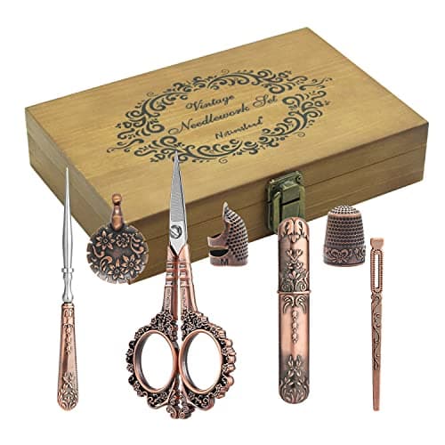 NOTIONSLAND Vintage Embroidery Scissors Set, European Style Stainless Steel Sewing Tools for Sewing, Craft, Art Work, Needlework, Copper