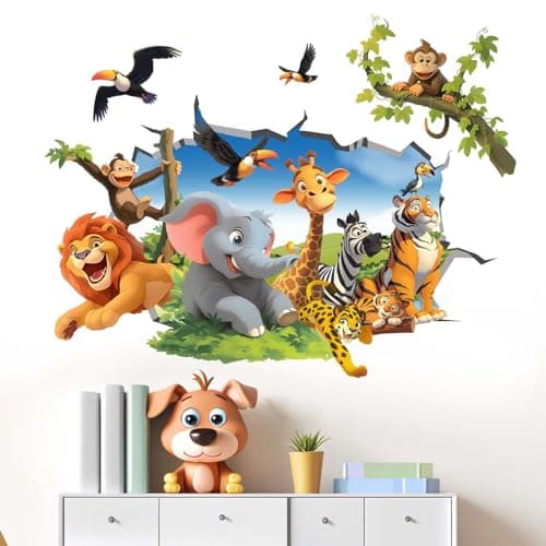 Jungle Animals Wall Decals for Kids Peel and Stick Monkey Elephant Giraffe Tiger Lion Wall Stickers Wall Decor Art Kids Supplies Ages 112 Years