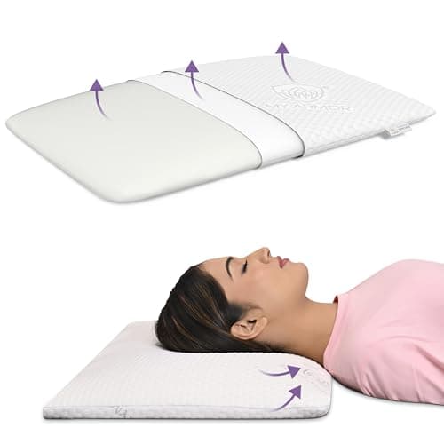 MY ARMOR Memory Foam Pillow of 2.5 Inch Height, Ultra-Thin Orthopedic Pillow for Sleeping | 2 Years Warranty | with Removable Washable Cover - Pack of 1