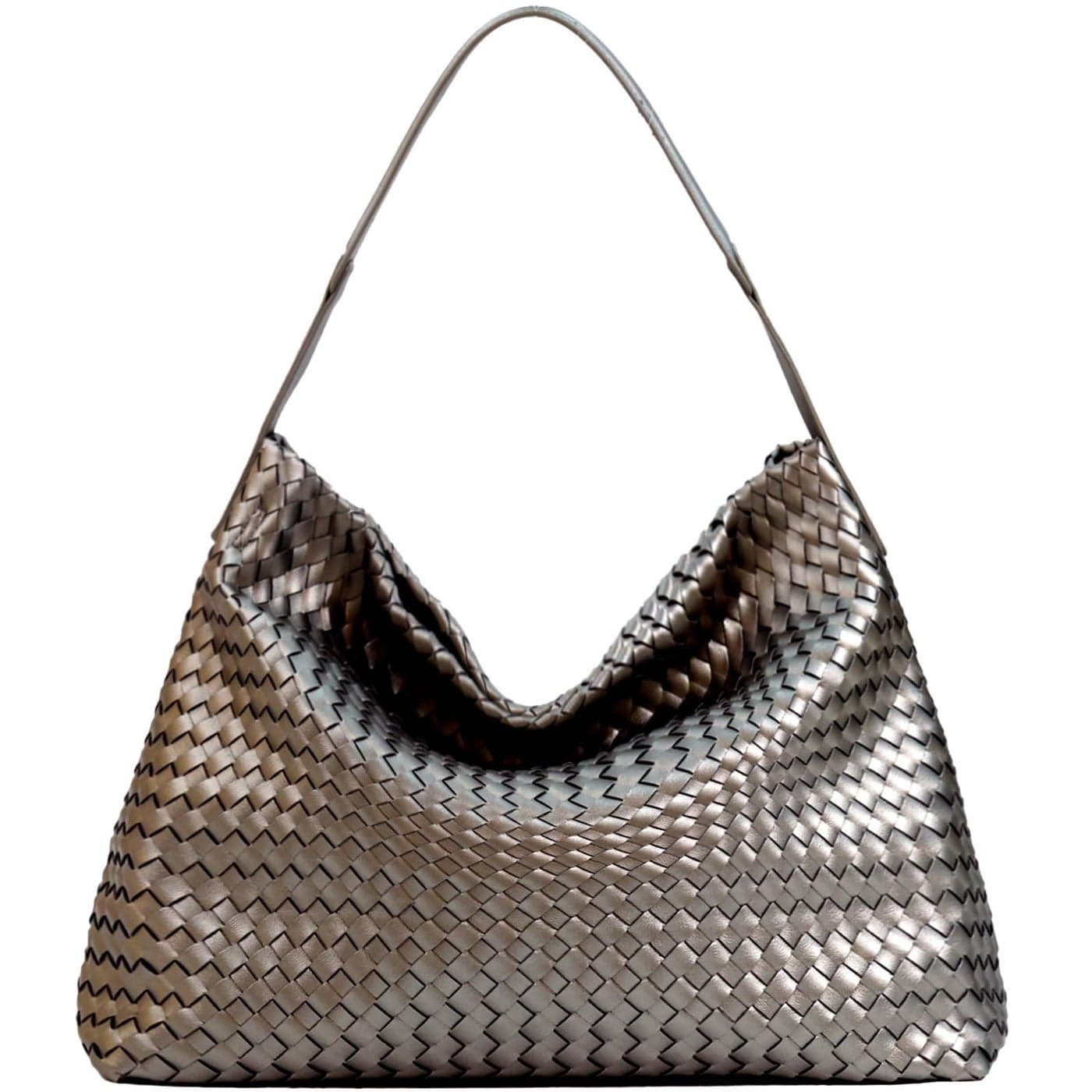 Women Boston Bag Woven Tote Vegan Leather Handbags Female Satchel Messenger Bag Fashion Shoulder Crossbody Bag Casual Hobo Ebony Gold