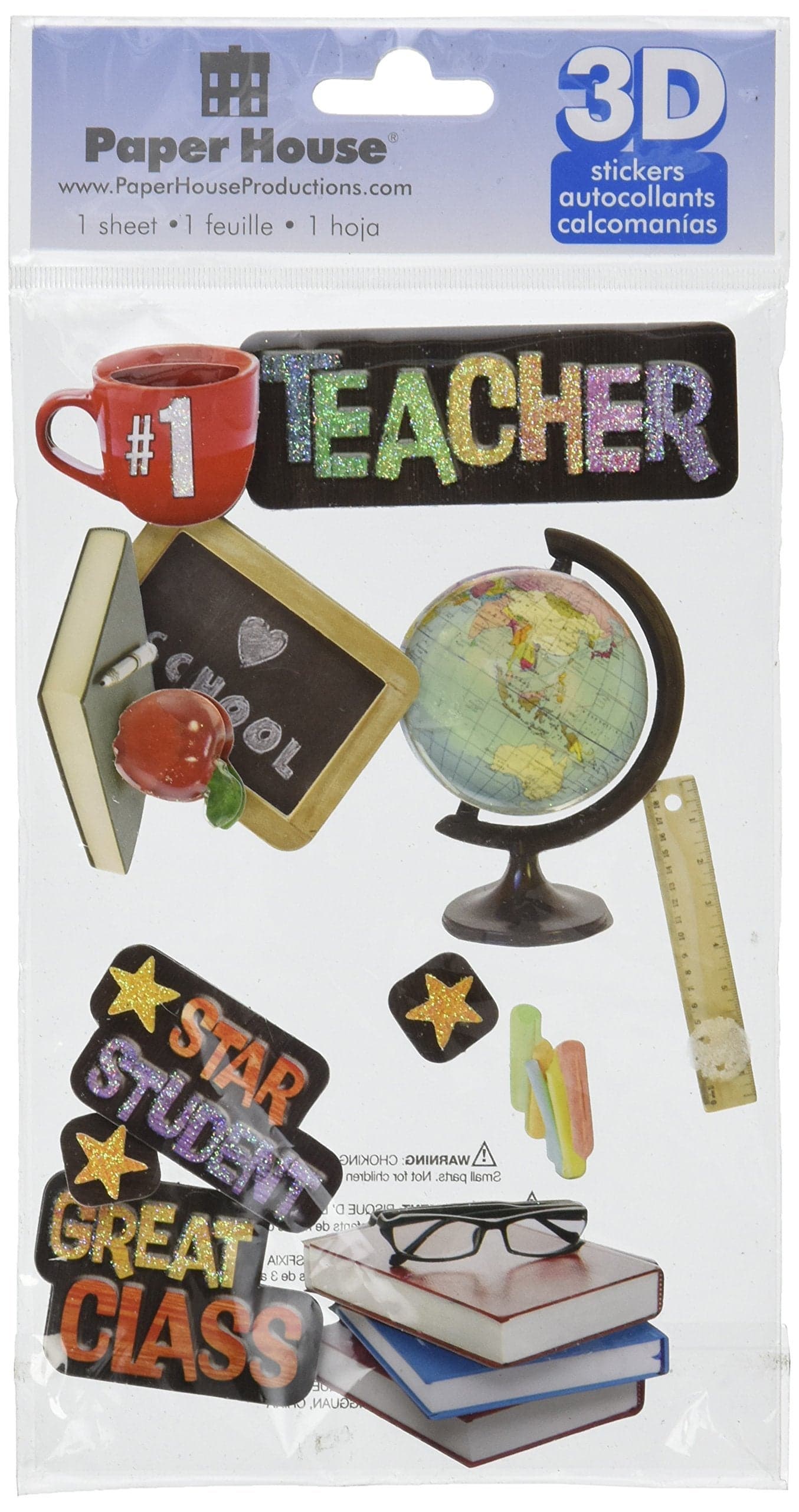 Paper House Productions STDM-0054E 3D Cardstock Stickers, Teacher (3-Pack)