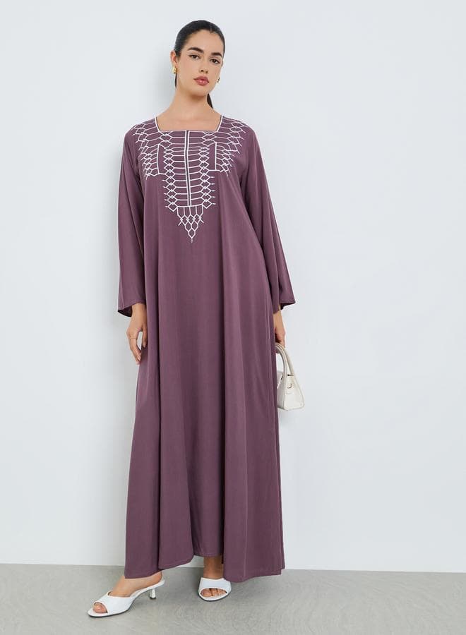 Women Purple Embroidered A-Line Jalabiya