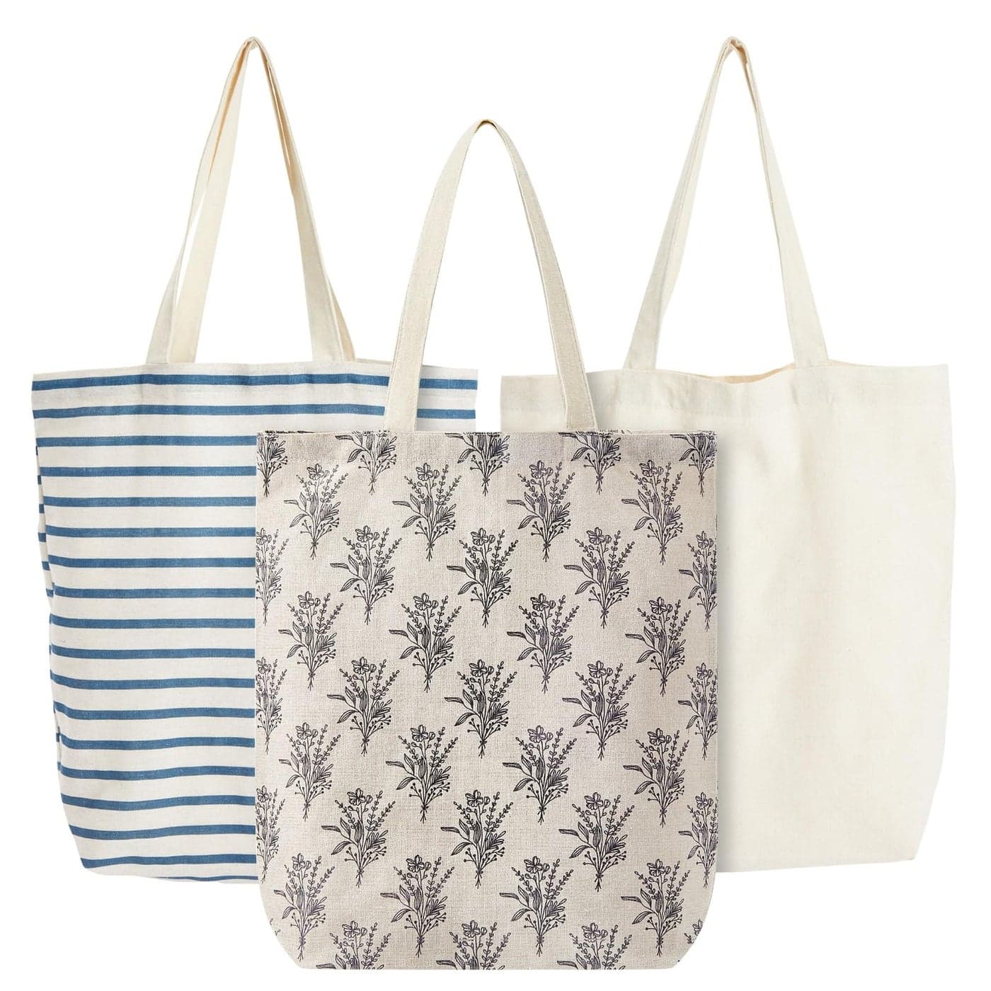 Juvale Set of 3 Small Reusable Canvas Tote Bags Cute Cloth Bags for Grocery Shopping Farmers Market 3 Designs 15x165 in