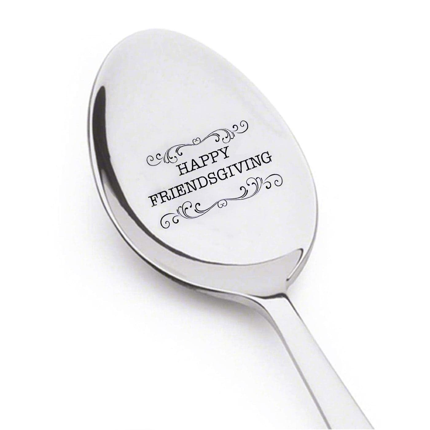 Engraved Spoon Happy Friends Giving Teaspoons Food Grade Stainless Steel Durable Thanks Giving Dessert Spoon Gift for Men Dad Her Him Anniversary Birthday Christmas Mirror Polished