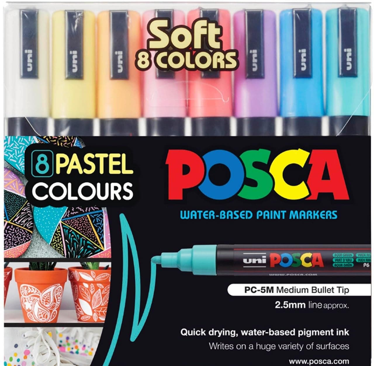 POSCA 5M 1825 mm Bullet Shaped Soft Color Paint Marker Pen Set of 8 Multicolor
