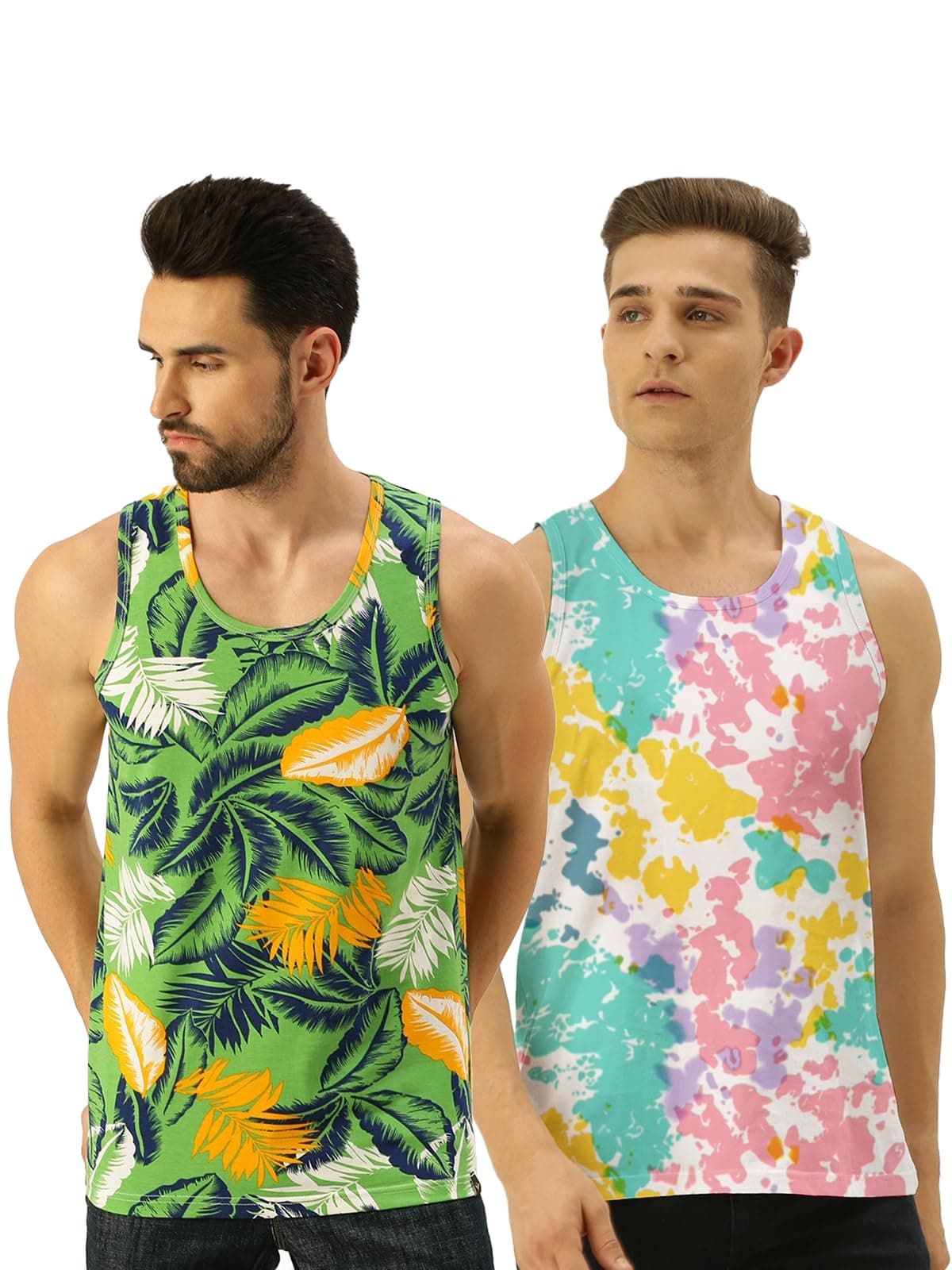 Veirdo® Pure Cotton Scoop Neck Regular Fit Multicolor Printed Sleeveless Vest for Men & Boys (PO2_G4_102_VD44_L)