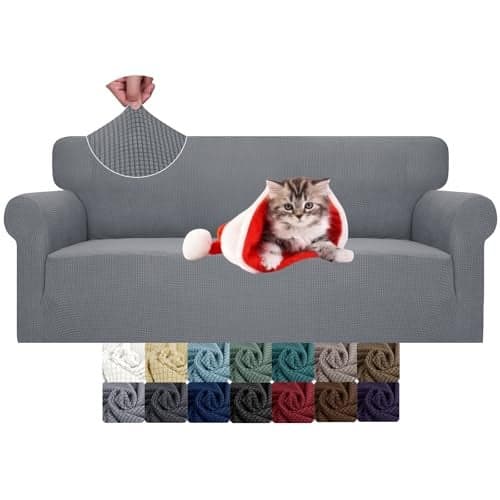 JIVINER High Stretch Couch Covers for 3 Cushion Couch 1-Piece Jacquard Sofa Slipcovers Fitted Washable Sofa Covers with Elastic Bottom Furniture Protector for Kids Pets (Sofa, Light Gray)