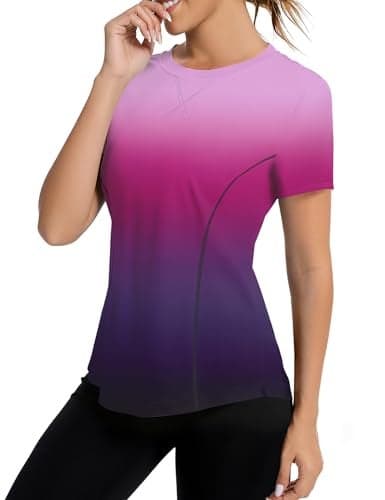 Avoogue Workout Tops for Women Breathable Athletic UPF50+ Sun Protection Shirts Summer Running Yoga Swim Outfits 2026(Gradient Purple,L)