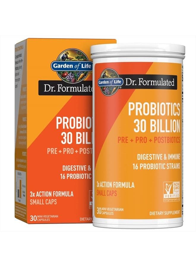 Dr Formulated Once Daily 3-in-1 Complete Probiotics, Prebiotics & Postbiotics - PRE + PRO + POSTBIOTIC Supplement for Adults' Digestive & Immune Health, 30 Billion CFU, 30 Day Supply