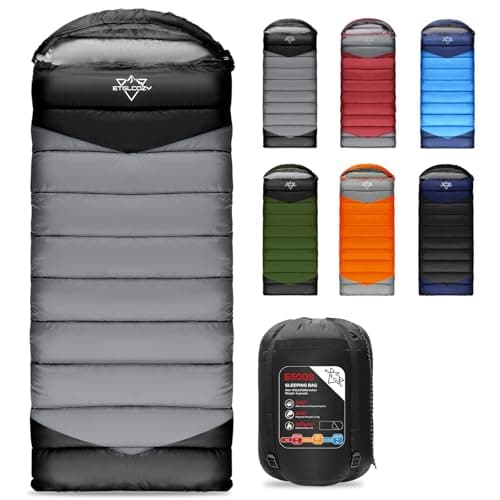ETGLCOZY Cold Weather Sleeping Bag for Adults, 30-50°F Comfort, Draft Collar & Zipper Tube, Waterproof, Bottom Vent, Compression Sack, Lightweight Camping Hiking Backpacking Gear, Black/Grey