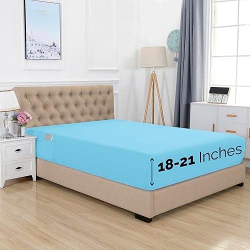 Elegant Comfort 1500 Premium Hotel Quality 18-21 Inches Deep - Extra Deep Pocket Single Fitted Sheet for High Mattress, Luxury and Softest, Smart Pocket - Wrinkle Free, King, Aqua Blue