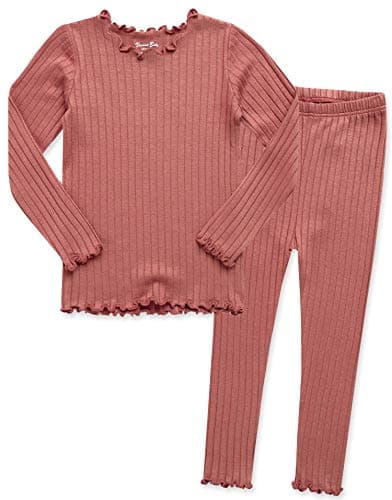 VAENAIT BABY Infant Toddler Kids Girls Long Sleeve Modal Sleepwear Pajamas 2pcs Set Shirring Pink XL