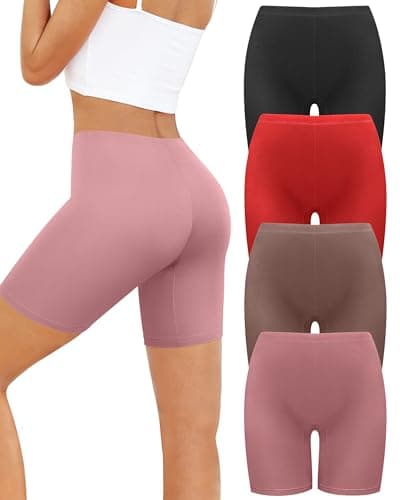 voenxe Women Cotton Boy Shorts Underwear,Lady Boxer Brief,High Waist Anti Chafe Short for Under Dress,Soft Biker Panty 4Pack Coffee