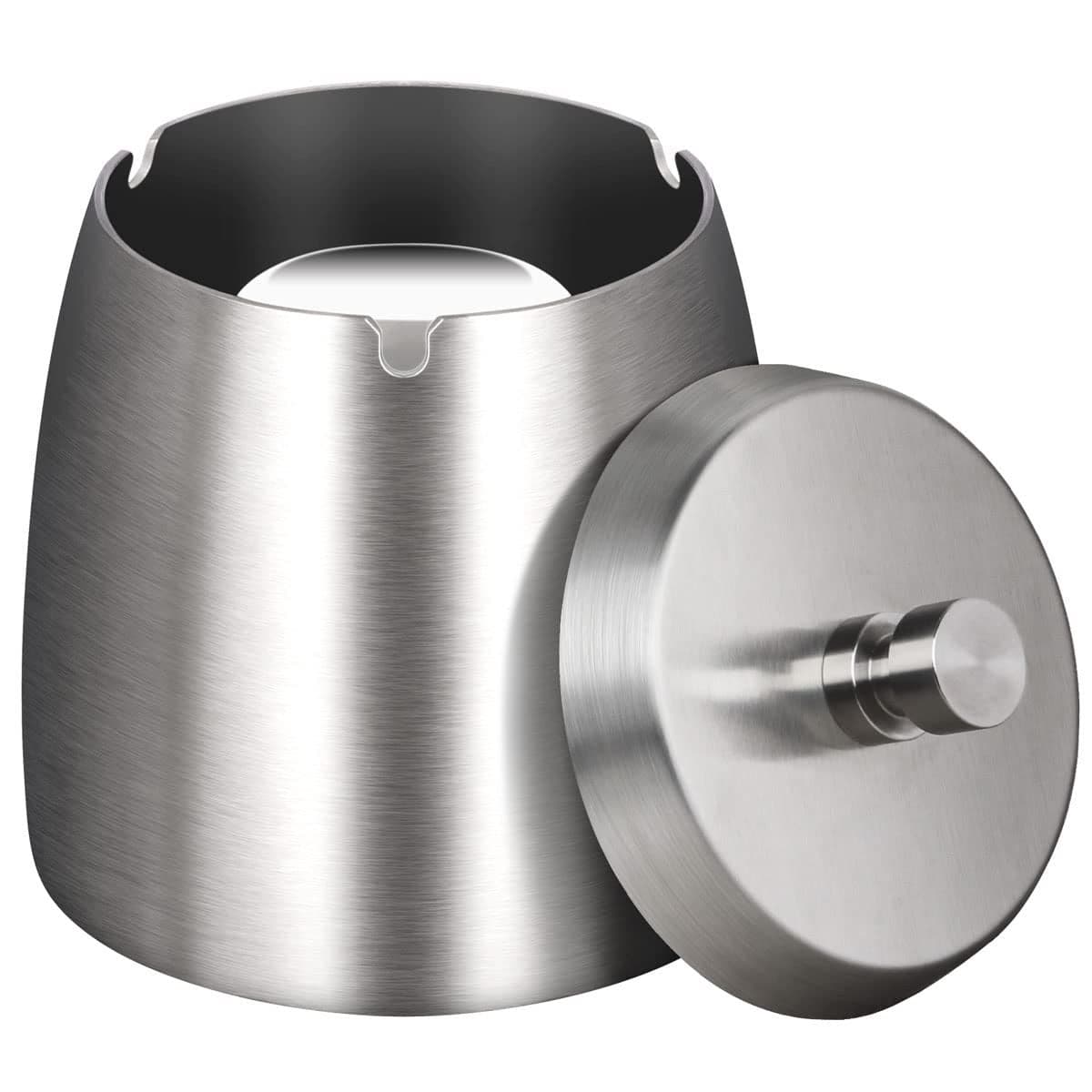 OILP Ash tray Outdoors,Smokeless Ashtray with Lid for Cigarettes Indoors,Large Ashtray Windproof/Rainproof,Stainless Steel Cover Ashtray for Patio Outside Home Table Decor